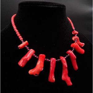 Vintage Genuine Red Coral & Garnet Beaded Necklace